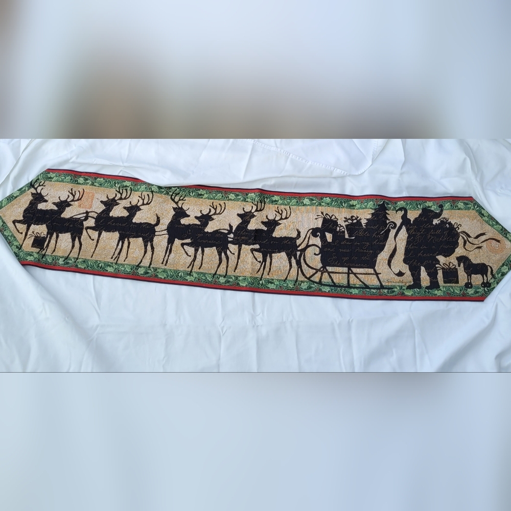 Susan Winget Christmas Silhouettes Runner 72 inch Tapestry Made in USA VTG Rare